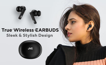 JVC Ultra Compact True Wireless Earbuds Headphones with Built-in Mic, Touch Sensor Operation, Total 16 Hour Battery Life with Charging Case, Bluetooth 5.4, HAB6TB Black