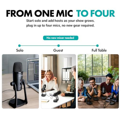 Movo 4-Person USB Podcast Equipment Bundle – 4 Condenser Mics, Hub & Case - color: Black