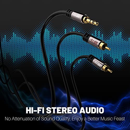 3.5mm to RCA Cable 15FT, 2 Male RCA to Aux Stereo Audio Adapter, Hi-Fi Sound Auxiliary Y Splitter Cord, Shielded 1/8 to 2RCA Cable for Headphone, MP3, Tablet, Speaker, HDTV, Phone and More - size: 15 Feet