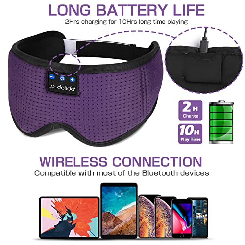 LC-dolida Sleep Headphones, Silk Sleep Mask Bluetooth Wireless Music Eye Mask, Sleeping Headphones for Side Sleepers Sleep Mask with Bluetooth Headphones Ultra-Thin Stereo Speaker Perfect for Sleeping - color: Purple Silk