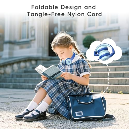 Candy Bila Wired Kids Headphones for School, Over-Ear for Boys Girls | Volume Limiter 85/94dB, HD Stereo Sound, Microphone and Wired Control,Foldable Design, Light Blue - color: Light Blue