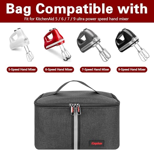Hand Mixer Carrying Bag for KitchenAid Mixers - Compatible with 5/6/7/9 Ultra Power Speed Models, Travel Storage Box with Handle for Mixer Accessories (Case Only)-Dark Gray