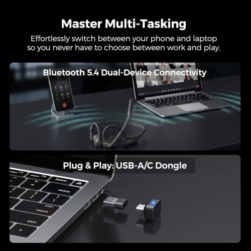 NUROUM OpenEar Pro 2 Bluetooth Headphones with Mic, Dongle and Bag | ENC Noise Cancelling Mic, HiFi 4 DSP, Multi-Point Connections, Soft Silicone, Long Battery Life, One Button Mute