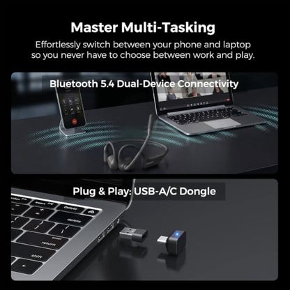 NUROUM OpenEar Pro 2 Bluetooth Headphones with Mic, Dongle and Bag | ENC Noise Cancelling Mic, HiFi 4 DSP, Multi-Point Connections, Soft Silicone, Long Battery Life, One Button Mute