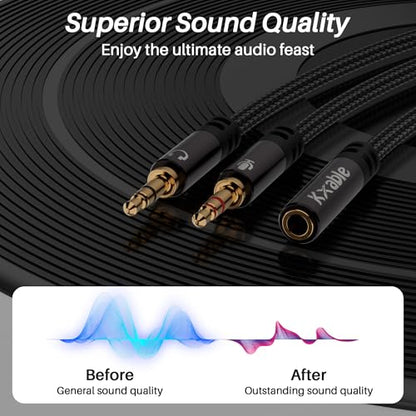 Kxable Headphone Splitter for Computer, 3.5mm Female to Dual 3.5mm Male Audio Splitter Cable, Stereo Jack Earphones Headset to PC Laptop Adapter, 1/8inch 2-in-1 Y Separator Aux Dongle Converters, 6FT - size: 6FT