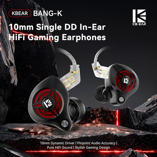 2026 Latest erabuds,KBEAR BK1 Wired Gaming Earbuds,10mm Single DD in Ear Monitor,HiFi Headset Wired Earbuds IEM Earphones with Detachable Cable for Gaming/Music/Video (Black, 3.5 no mic) - color: E
