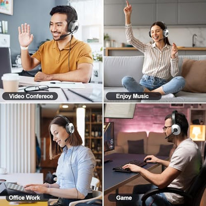 Wantek USB Headset with Microphone for PC, Wired On-Ear | Noise Cancelling Mic, USB/3.5mm/Type-C, Home Office, Work, Call Center, Online Courses, Skype, Zoom（Silver）