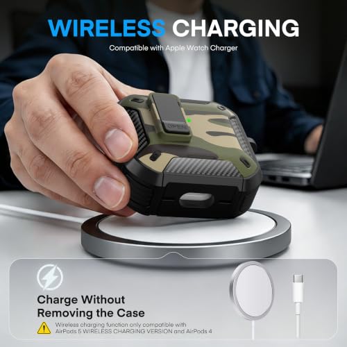 for AirPods 4 Case & AirPods 5 Case with Magnetic Lock, Jungle Camo - color: Camo Jungle, size: AirPods 4 Case 2024 / AirPods 5 Case 2026