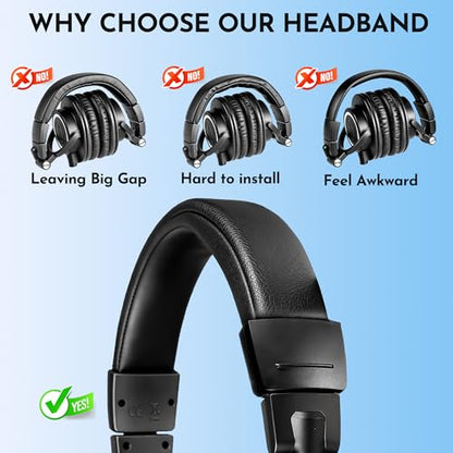 Lukvcoe Headband Replacement Cover for Audio Technica ATH M50, M50X, M50XWH, M50XBT, M50XBT2, M50S/LE Headphones, Cushion Headstrap Pad with Softer Protein Leather, Black - color: Black