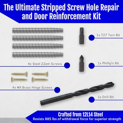 4-Pack #9 x 3 Permanent Stripped Door Hinge Screw Hole Repair Kit | Reinforces hinges, strike plates and door jambs. Installs in minutes. Made in USA - size: 4 Pack