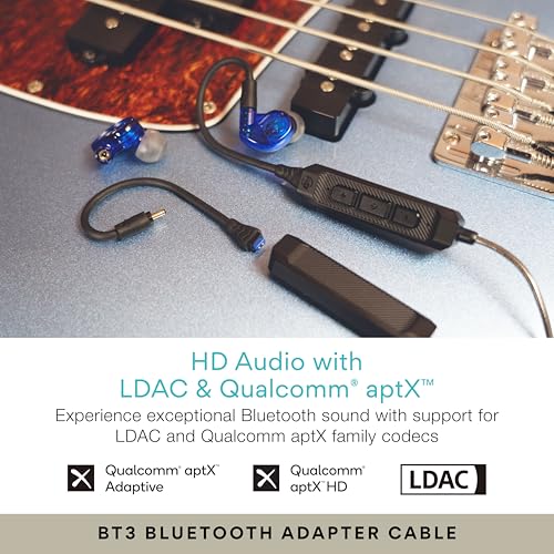 MEE audio M6 PRO Musicians' in-Ear Monitors Wired + Wireless Combo Pack: Includes IEMs, 2 Audio Cables and BT3 Hi-Res Bluetooth Audio Adapter w/aptX, LDAC, Auracast Support, & Built-in Headset (Blue) - color: Blue, style: IEMs + Bluetooth Adapter