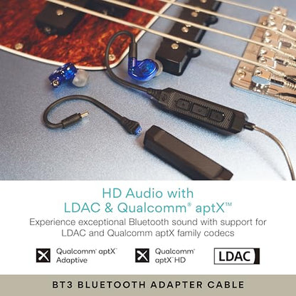 MEE audio M6 PRO Musicians' in-Ear Monitors Wired + Wireless Combo Pack: Includes IEMs, 2 Audio Cables and BT3 Hi-Res Bluetooth Audio Adapter w/aptX, LDAC, Auracast Support, & Built-in Headset (Blue) - color: Blue, style: IEMs + Bluetooth Adapter