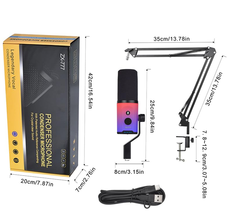 USB/XLR Dual-Mode Desktop Microphone, RGB Lighting, 3.5mm Monitoring Jack, Professional Live Broadcast (Microphone + Boom Arm Stand) - style: Microphone + Boom Arm Stand