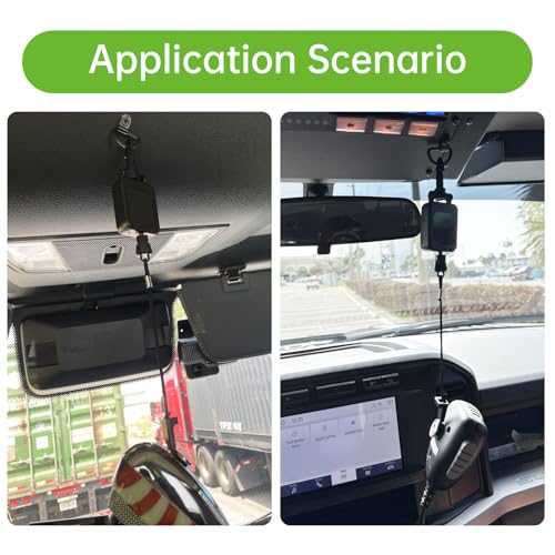 CB Mic Holder Retractable, Swivel Microphone Hanger for Truck Drivers | 31.5" steel cable auto-retracts. 360° swivel hook.Tool-Free.Smooth consistent retraction.D-rings & clip included.