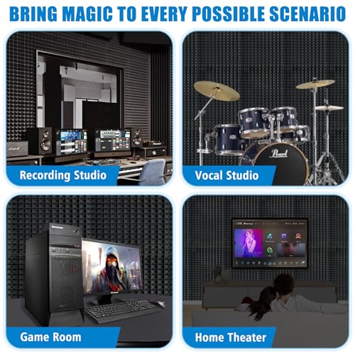 2 Pack Black Acoustic Foam Panels,48x24x2 Inch Sound Proof,High Density Soundproof Wall Panels,Fireproof Cancelling Foam Studio (Black, 2 PCS) - size: 2 PCS