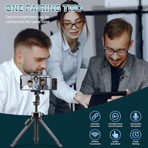 AMOOX Wireless Lavalier Microphone for iPhone Camera Live Streaming, Vlogging, Cordless Omnidirectional Clip Mic, Plug-Play Microphone for Interview Video Podcast Vlog YouTube - style: Three in One Set