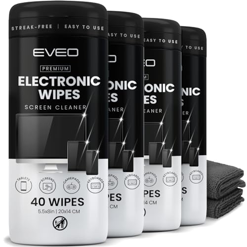 Electronic Wipes Streak-Free Screen Cleaner, TV Screen Cleaner for Smart TV, Screen Wipes Computer Cleaner, TV Cleaner for Electronics: Laptop, Car Phone, iPad | Microfiber Cloth Included [160 Wipes] - size: 40 Count (Pack of 4)