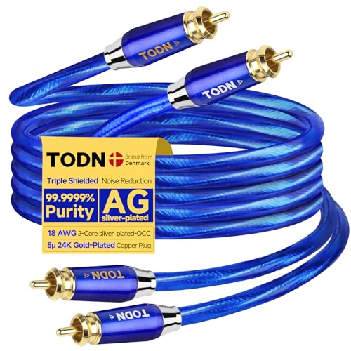 TODN RCA Cables 3ft Audiophile with Silver-Plated-OCC and Triple Shielded | Treble Resolution, Noise Reduction, RCA Male to RCA Male, 24K Gold-plated Plug, Left and Right Channel - color: Silver-plated-ULTRA, size: 3ft/1m