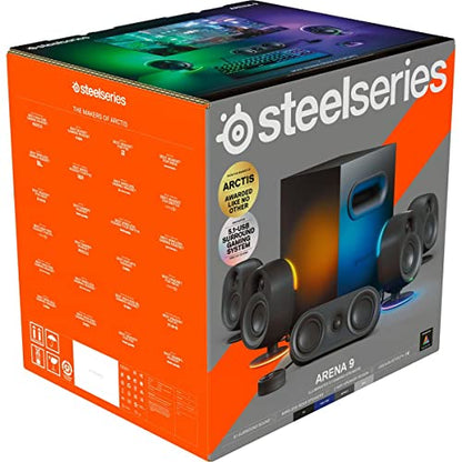 SteelSeries Arena 9 Illuminated 5.1 Desktop Gaming Speakers – 5.1 USB Surround Sound – Wireless Rear Speakers – 2-Way Speaker Design – Subwoofer – RGB Light, Bluetooth – PC, PlayStation, Mobile, Mac - style: Arena 9