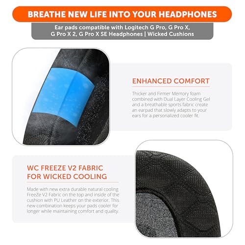 WC Freeze G Pro X - Angled Cooling Gel Earpads for Logitech Gpro X | Made by Wicked Cushions | Extreme Comfort, Angeled Design, New Freeze V2 Cooling Fabric, Extra Thick | Speed Racer - color: Speed Racer