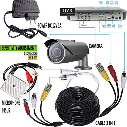 CCTV Microphone Audio Outdoor Security Gift RCA Tiny Surveillance Mic DVR High Sensitive Preamp Amplified Pickup Device External Camera Sound Waterproof Best Metal Case