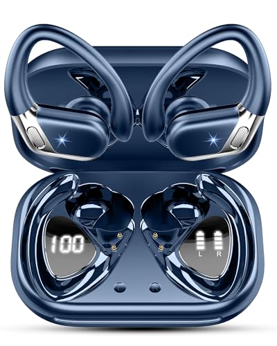 Ear Buds Wireless Earbuds, Bluetooth 5.4 Headphones Sport New Noise Cancelling, Running Headphones 50Hrs, Over Ear Earbuds with Ear Hooks, Bluetooth Earphones with Mic/IP7 Waterproof for Android iOS - color: Navy Blue-01