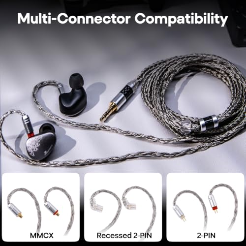 Linsoul Tripowin Zonie 16 Core Silver Plated IEM Cable, 2m Length | Extended Earbud Cord, HiFi Wired Earbuds Earphone Cable, in Ear Monitor Wire for Audiophile Musician, MMCX - style: MMCX