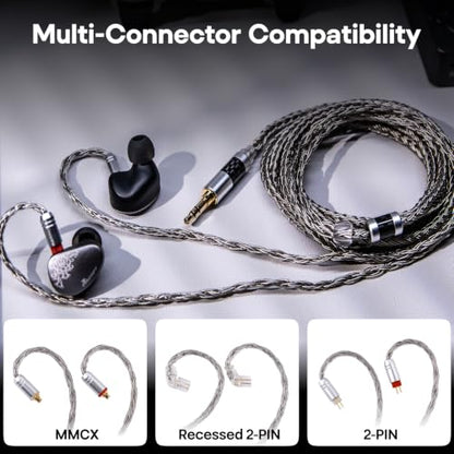 Linsoul Tripowin Zonie 16 Core Silver Plated IEM Cable, 2m Length | Extended Earbud Cord, HiFi Wired Earbuds Earphone Cable, in Ear Monitor Wire for Audiophile Musician, MMCX - style: MMCX