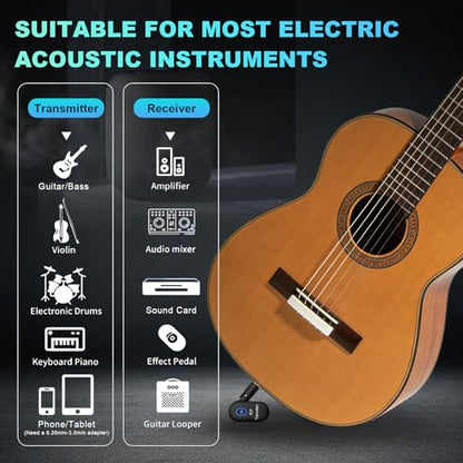 A14 Wireless Guitar System, 2.4GHz Rechargeable Transmitter Receiver, 24-bit 48KHz Audio, 100ft Range, Plug and Play, Compatible with Electric Guitar & Bass Accessories (2TX+1RX) - color: 2TX+1RX