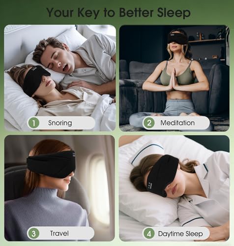 Sleep Mask with Headphones Bluetooth 5.4, TOPOINT Blackout Eye Mask for Sleeping Headphones Earphones with Soft Bamboo Cotton Cooling Breathable, Speaker for Side Sleepers Women Men Travel, Black - color: Black