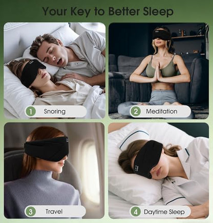 Sleep Mask with Headphones Bluetooth 5.4, TOPOINT Blackout Eye Mask for Sleeping Headphones Earphones with Soft Bamboo Cotton Cooling Breathable, Speaker for Side Sleepers Women Men Travel, Black - color: Black