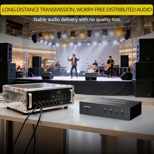 PROZOR 4-Zone Speaker Selector Switch, Passive Speaker Switch Box for 1 Amplifier to 4 Speaker Pairs, Independent A/B/C/D Buttons, 150W RMS per Channel, Supports 4–16Ω Passive Speakers | for 1 Amplifier to 4 Speaker Pairs, Independent A/B/C/D Buttons, 150