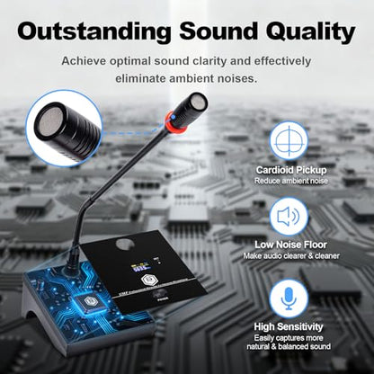 W IN-MIX Wireless Conference Microphone System, 8 Channel Wireless Podium Microphone,8 Gooseneck Mics Adjustable Frequency Super-Low Background Noise for Lecture, Church, Conference, Public Speaking