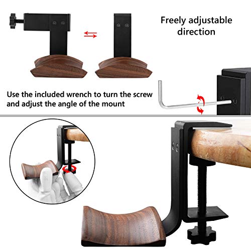 GEEKRIA Walnut Headphone Holder with Metal Desk Clamp, Walnut Headband Rest Headset Hanger, Space-Saving Under Desk Mount for AirPods Max, Sony WH-1000XM Series and Other Over-Ear Headphones
