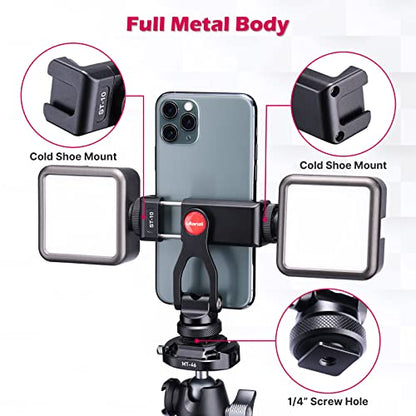 ULANZI Metal Phone Tripod Mount, Universal Cell Phone Clamp Stand Holder | 1/4" Screw& 2 Cold Shoe, Adjustable 360° Rotates for iPhone Android, ST-10 Smartphone Holder for Tripod, Mobile Photography