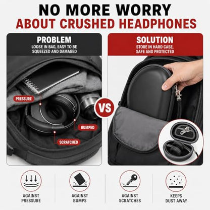COMECASE Case for Beats Solo 4/Studio Pro Headphones with Mesh Pocket | Water-Resistant Hard Shell, Mesh Pocket for Cables, Travel Storage, Fits Solo 2/3, Solo Pro and Studio3, Black+Grey Zipper - color: Black+Grey Zipper