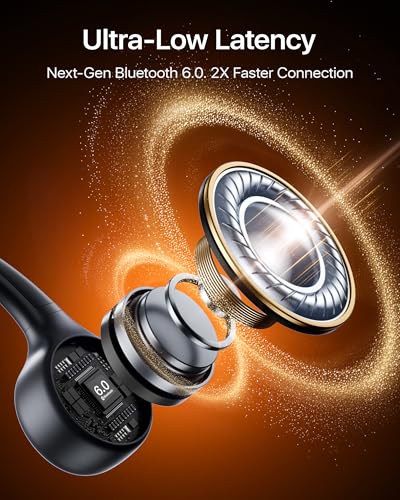 Bone Conduction Headphones, Open Ear Headphones, Bluetooth 6.0 | Lightweight Running Headphones with Mic, 1H Fast Charge, 10H Playtime, IP54 Waterproof, 0.9oz Ultra-Light for Workouts