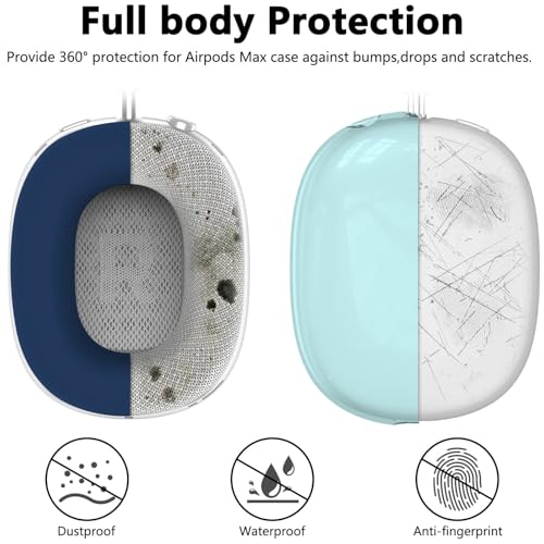 Case Cover for AirPods Max, Anti-Scratch Soft Silicone with Gold Heart Pattern Ear Cups Case Cover/Ear Pad Cover/Headband Cover for Apple AirPods Max Headphones (Clear Blue) - color: Clear Blue