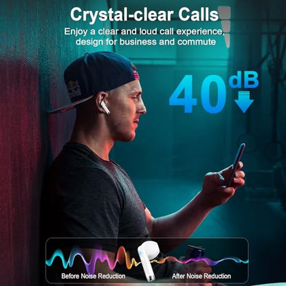 Wireless Earbuds, Bluetooth Headphones, Stereo Bass Ear Buds with ENC Noise Cancelling Mics,42H Bluetooth Earbuds with LED Display Charging Case, IP7 Waterproof Earphones for Android iOS/Glass white - color: Glass white