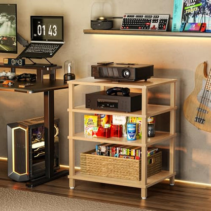 LELELINKY 4-Tier AV Media Player Stand Set of 2, Natural Stereo Cabinet, Wooden TV Stand,Game Console Shelf, Multifunctional Entertainment Center, Suitable for Home, Conference Room, Game Studio - color: Natural, size: 4 Tier