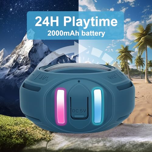 Portable Bluetooth Speaker, IPX7 Waterproof Shower Speaker, Wireless Outdoor Speakers, Floating, Built-in Mic, 24H Playtime with LED Lights, Loud HD Sound, Powerful Bass, Gifts for Unisex - Blue - color: Blue