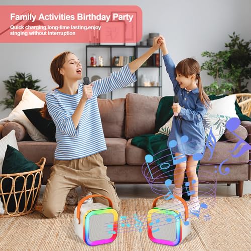 Kids Karaoke Machine Toy Ages 3-12, 2 Wireless Mics BT Speaker, Cream | Voice Changer, LED Party Lights, Duets, BT 5.3, Mini Rechargeable Portable, Christmas Birthday Gifts for Toddler Boys & Girls - color: Cream - 2