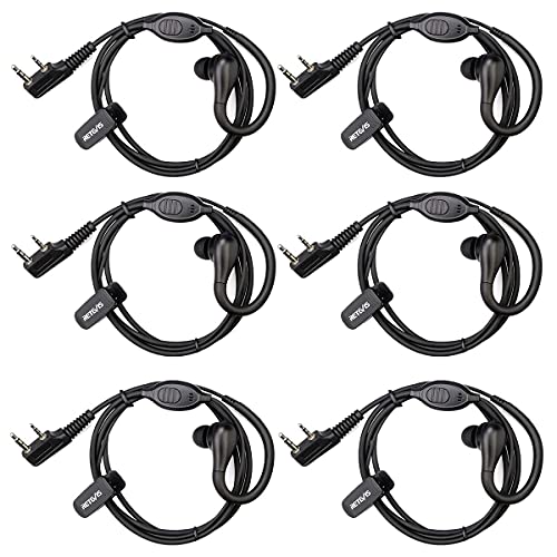 Retevis RT22 Walkie Talkie Earpiece, for RT68/RT21/H777/RT27/RT68H | 2 Pin, Compatible with Pxton, Baofeng BF-888S/BF-T26, Kenwood Two Way Radio, Walkie Talkie Earpiece with Mic(6 Pack)