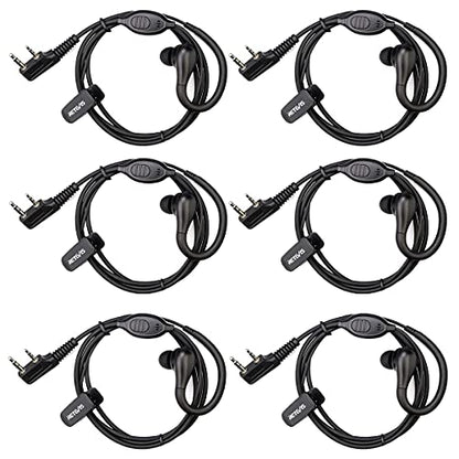 Retevis RT22 Walkie Talkie Earpiece, for RT68/RT21/H777/RT27/RT68H | 2 Pin, Compatible with Pxton, Baofeng BF-888S/BF-T26, Kenwood Two Way Radio, Walkie Talkie Earpiece with Mic(6 Pack)