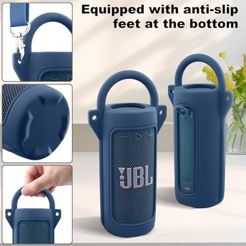 for JBL Grip Portable Waterproof Speaker Silicone Case, Blue | Portable Travel Soft Cover with Adjustable Shoulder Strap and Carabiner, Protective Skin Case, Anti-Slip Feet - color: Blue Case