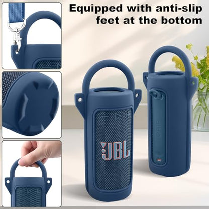for JBL Grip Portable Waterproof Speaker Silicone Case, Blue | Portable Travel Soft Cover with Adjustable Shoulder Strap and Carabiner, Protective Skin Case, Anti-Slip Feet - color: Blue Case