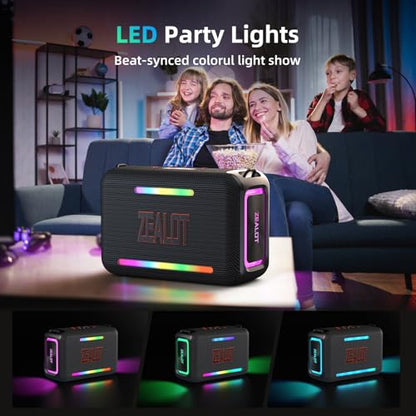 ZEALOT 120W RMS(150W Peak) Bluetooth Speaker, Portable Wireless Speakers IPX6 Waterproof Loud Bluetooth Subwoofer Speaker with LED Light, 40H Playtime, Custom EQ, Stereo TWS Pairing for Outdoor, Party - color: Black