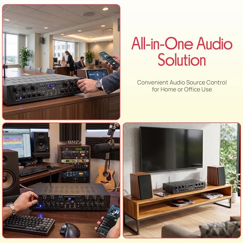 Pyle Wireless Home Audio Amplifier System - Bluetooth Compatible 6 Channel Stereo Receiver, 600W Max Power, Simple Karaoke with Dual Mic Inputs with Tone Control, PA with Talk Over - PTA66BT.6