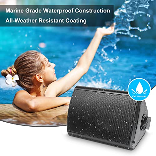 Herdio 6.5 inch 800W Outdoor Bluetooth Speakers Waterproof Wall Mounted Sound System with Multifunctional Amplifier, Powerful Bass & Stereo Sound, Easy to Install, for Patio Deck Porch (2 Pairs Black) - color: Black