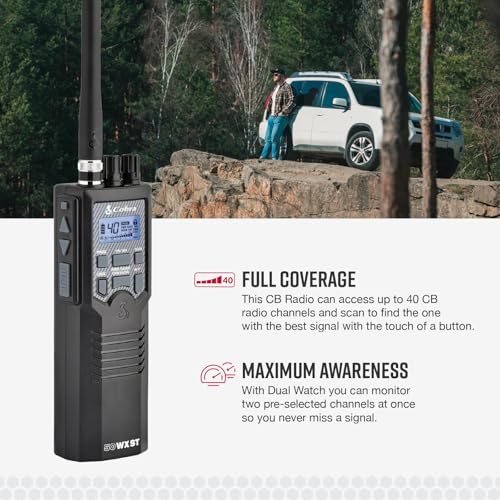 Cobra HH50WXST Handheld CB Radio - Emergency Radio with Access to Full 40 Channels and NOAA Alerts, Earphone Jack, 4 Watt Power Output, Noise Reduction and Dual Channel Monitoring, Black | Emergency Radio with Access to Full 40 Channels and NOAA Alerts, N